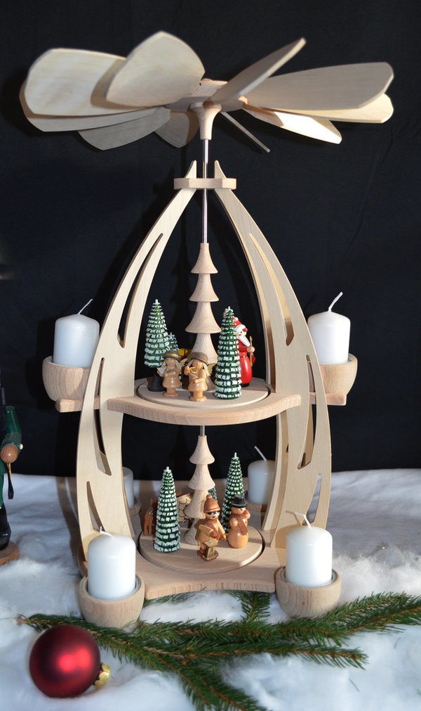 Holz Erzgebirgspyramide " Weihnachtsfreude " mehrfarbig 2-Stöckig