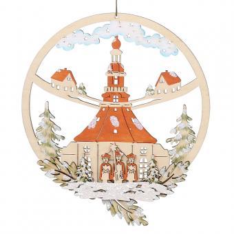 Fensterbild farbig bemahlt  -Sperrholz- motiv: " Seiffener Kirche "